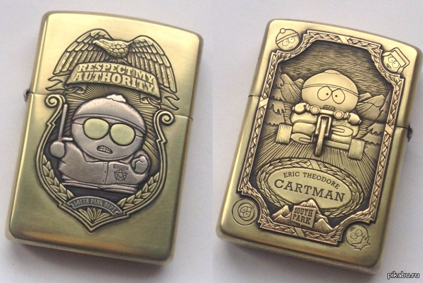 Моя зажигалка ручной работы. Оригинальная zippo с ручной гравировкой. Единственная в своем роде. Задумка моя, эскиз частично тоже. Работа и проработка эскиза, принадлежит талантливому человеку по имени Роман.  zippo, Эрик Картман, зажигалка, Гравировка, south park